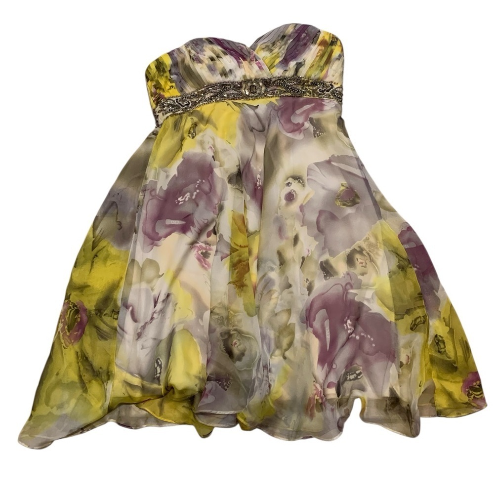 ABS by Allen Schwartz Strapless Beaded Floral Chiffon Mini Dress Size 4